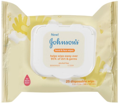 Mano de bebé de Johnson y toallitas de cara, cuenta 25 (paquete de 6)