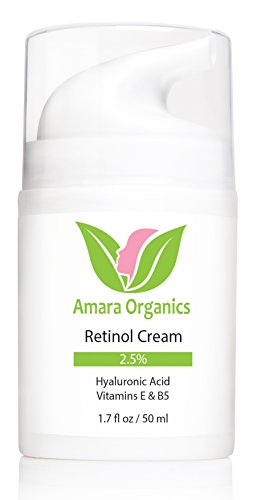 Materia orgánica Amara Retinol crema para la cara 2.5% con ácido hialurónico y vitaminas E y B5, 1.7 fl. oz