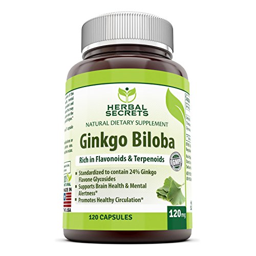 Herbarios secretos Ginkgo Biloba suplemento - 120 mg de extracto de hojas de Ginkgo (estandarizado que contenga 24% de Ginkgo flavona glucósidos) en cada cápsula - memoria soporte y más - 120 cápsulas por botella