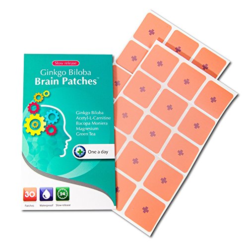 Ginkgo Biloba cerebro parches (suministro de 30 días) - contiene (Ginkgo Biloba + Acetyle-l-carnitina + Bacopa Monnieri + magnesio + té verde) - una manera conveniente de aumentar las funciones del cerebro, la concentración y la memoria.