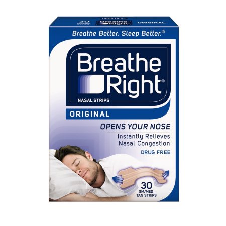 Paquete de 2 Breathe Right tiras nasales original Tan pequeño - medio 30 cada una = 60 tiras