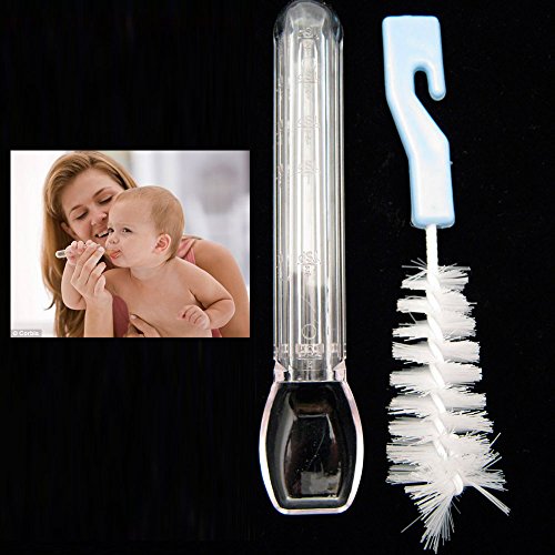 2pc medicina cuchara jarabe dispensador líquido T-Spoon cepillo botella limpiador kit bebé