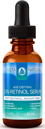 Suero retinol 2,5% - con 20% vitamina C, ácido hialurónico al 10%, astaxantina, niacinamida, CoQ10 y aceite orgánico de argán - el mejor Anti envejecimiento Anti arrugas de suero para la cara y la piel sensible - InstaNatural - 1 OZ