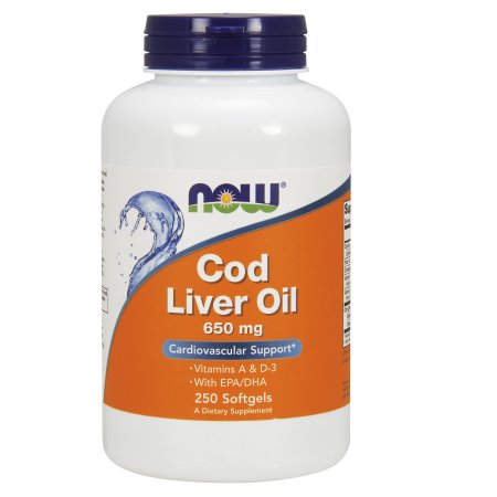 NOW Alimentos Aceite de hígado de bacalao apoyo cardiovascular 650 mg 250 Ct
