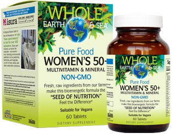 Factores naturales - toda la tierra y mar mujeres 50 + multivitamínico y minerales - nutrición alimento crudo, entero, cuenta 60