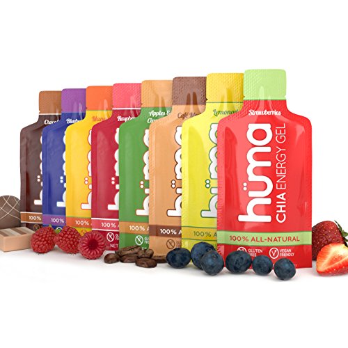 Huma Chia Energy Gel, paquete de la variedad, 12 geles - Premier nutrición deportiva para el ejercicio de resistencia - 8 sabores