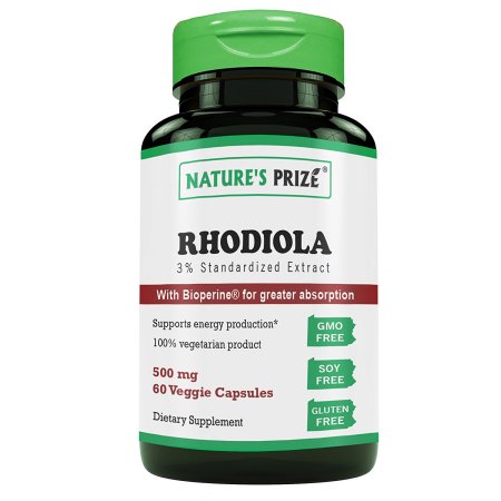 Nature's Prize Rhodiola rosea 500 mg 60 cápsulas Veggie - Non-GMO, soja, libre de gluten