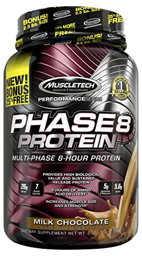 Chocolate con leche en polvo, fórmula de proteína de 8 horas de múltiples fases, MuscleTech fase 8 proteínas, 2,5 libras (1,13 kg) * bono tamaño *