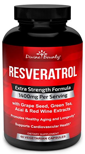 Suplemento de resveratrol - 1400 mg fórmula de fuerza Extra con extracto de té verde, extracto de semilla de uva, vino rojo extracto - 60 cápsulas de veggie - Made in USA