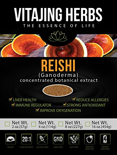 Extracto de la seta de Reishi polvo 20:1 concentración orgánica (4oz - 114 mm) 100% puro - Ganoderma Lucidum, Lingzhi, no-GMO, libre de Gluten, Vegano