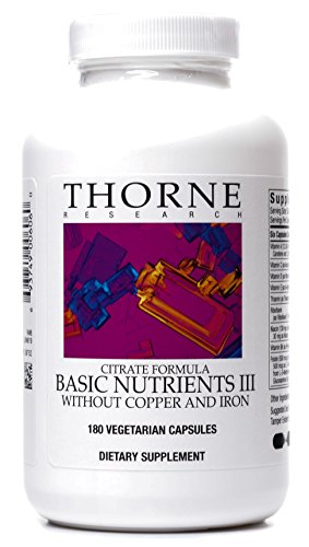 Thorne Research - nutrientes básicos III - completa salud de multivitaminas y minerales suplemento sin cobre y hierro - 180 cápsulas vegetarianas