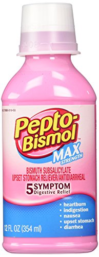 Pepto-Bismol máximo 5 alivio de los síntomas, incluyendo malestar estomacal y diarrea 12 Oz (paquete de 3)