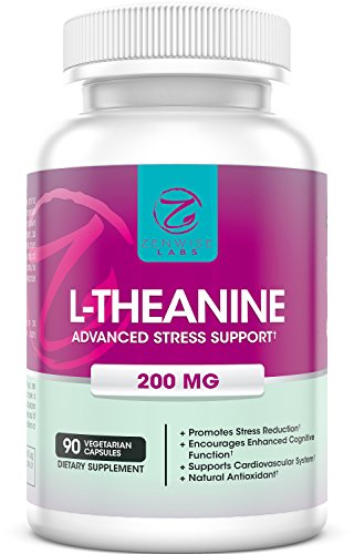 L-teanina - suplemento de aminoácidos de 200mg para el alivio del estrés - vegetariana libre de cafeína 90 cápsulas - naturales y té verde derivados - para cognitivos, cardiovasculares y soporte de antioxidantes - laboratorios Zenwise