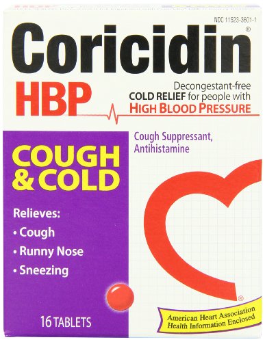 Coricidin HBP antihistamínico tos y tabletas supresor frío para personas con presión arterial alta, cajas 16-Count (paquete de 3)