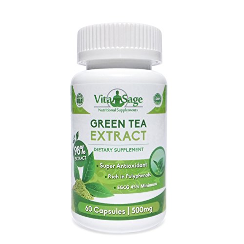Suplemento de extracto de té verde - 500mg Premium fórmula ECGC 45% y 75% polifenoles mínimo - 60 cápsulas por botella - GMP certificado - hecho en Estados Unidos - satisfacción garantizada