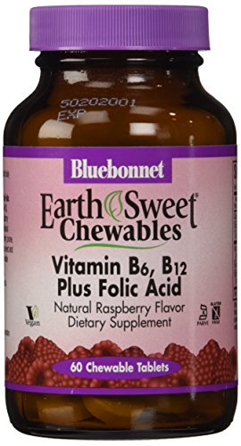 Bluebonnet tierra dulce vitamina B-6, B 12 y fólico ácido tabletas, frambuesa, cuenta 60