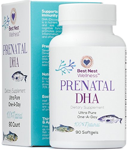 La mejor DHA Prenatal, suplemento de aceite de pescado puro, uno un día, sin sabor, alto en Omega 3, la cuenta 90