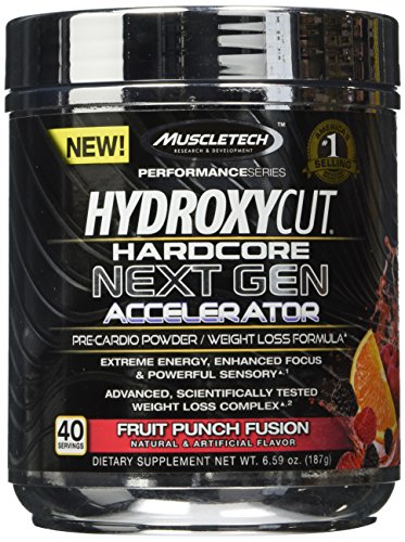 MuscleTech Hydroxycut Hardcore siguiente Gen, fórmula de pérdida de peso Pre-Cardio, fruta ponche fusión, 40 porciones, 6,59 onzas (187)