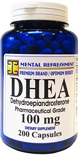 Refresco mental: DHEA 100MG 200 Caps - promueve niveles óptimos hormonales para los hombres y las mujeres #1 mejor