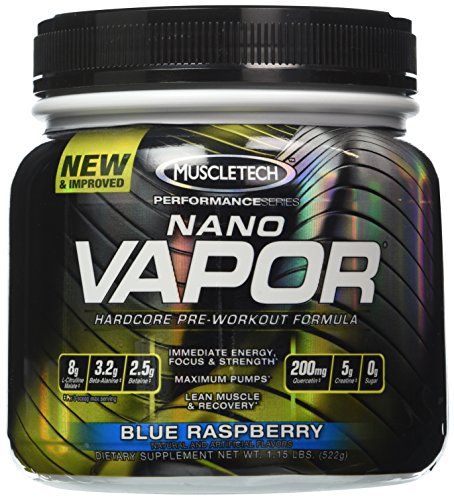Muscletech Nano Vapor Hardcore fórmula de pre-entrenamiento, frambuesa azul - 1,23 libras