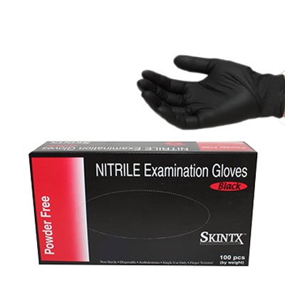 Nitrilo negro polvo libre de examen de grado médico y tatuaje de guantes - de tamaños pequeños a tamaño grande (100, medio)