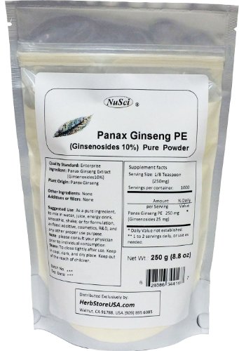 Estandarizado de NuSci Panax Ginseng extracto en polvo, 10% de ginsenósidos, energía y vitalidad (250 gramos (8,8 oz))