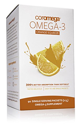 Coromega Omega-3 suplemento, sabor naranja, exprimir paquetes, 90-cuenta caja
