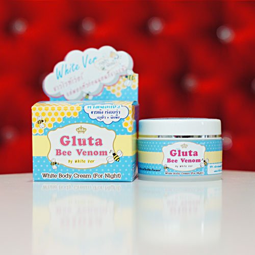 Gluta glutatión abeja veneno cuerpo blanco crema con colágeno para hombres y mujeres 50g. [Conseguir Máscara Facial de tomate libre + regalo: Praew desintoxicando clorofila 25.000 microgramos saludable antioxidante uso de mezcla con 500 Ml de agua, no pue