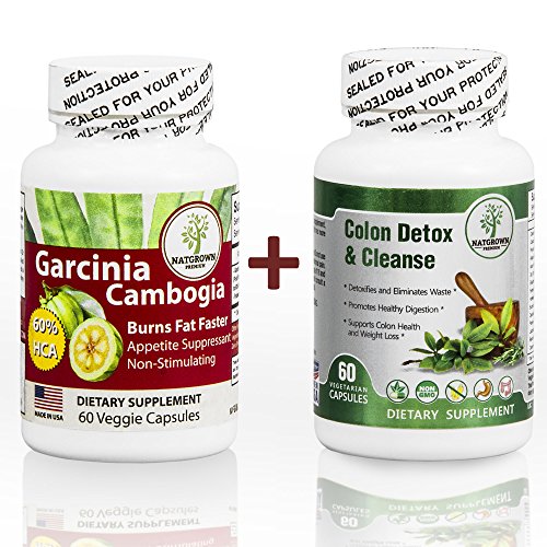 Puro Extracto de Garcinia Cambogia + desintoxicación limpieza de Colon, HCA - todos naturales y veganas - Obtenga más rápidamente resultados con esta limpieza de Colon y Kit de suplemento de pérdida de peso (paquete de 2 botellas)