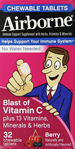 Apoyo inmune aerotransportada suplemento con vitamina C masticable tabletas-Berry-32 ct