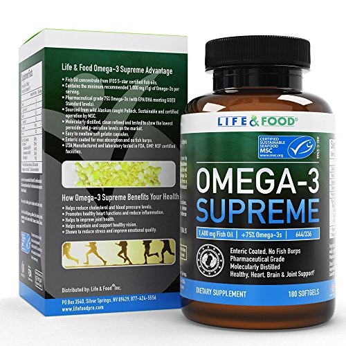 1400 mg de aceite de pescado Supremo de Omega-3 para el cerebro y la salud del corazón. MSC certificado + 75% Omega-3 1050 mg, 644/336, NO pescado eructos y absorción mejorada | Destilación molecular, mercurio, PCB/toxina probada (ct 180)