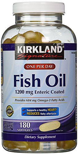 Kirkland firma entérico cubierto pescado aceite Omega 3 1200 MG de aceite de pescado, 684 MG de ácidos grasos Omega 3, 180 cápsulas