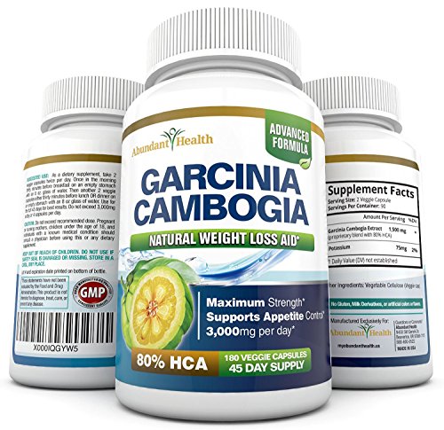 80% 100% fuerza máxima pura de HCA Garcinia Cambogia extracto - 45 días fuente (mejor valor) Veggie 180 Caps - recomendado 3.000 mg diarios - supresor del apetito Natural y fórmula de suplemento dietético - fabrica en un GMP de la FDA de Estados Unidos ce