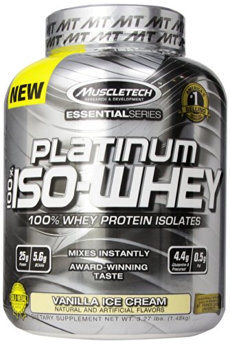 MuscleTech Platinum 100% ISO Whey suplemento, helado de vainilla, 3,27 libras botella
