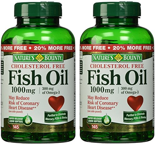 1000 Mg. colesterol libre Omega-3 cápsulas del aceite de pescados de recompensa de la naturaleza, 290 (2 X 145 Conde botellas) de la cuenta