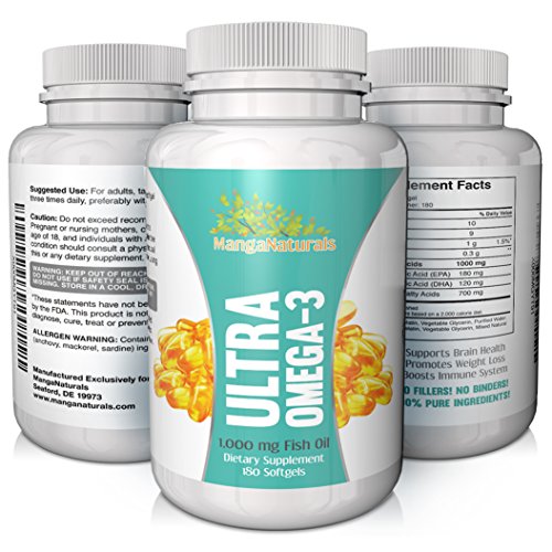 Ultra Omega 3 pescado aceite Soft Gel Caps naturalmente purificaron aceite de pescado 1000mg por la porción mejor suplemento de Omega 3 - totalmente garantizado por Manganaturals