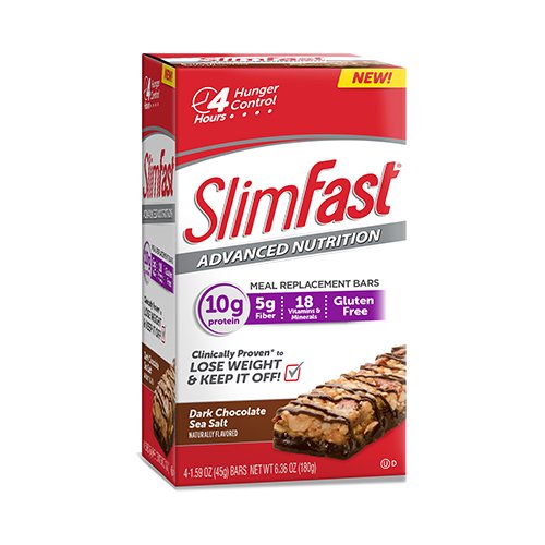 Slim Fast avanzada nutrición comida recambio barra, sal de mar de Chocolate oscuro, cuenta 4 (paquete de 4)