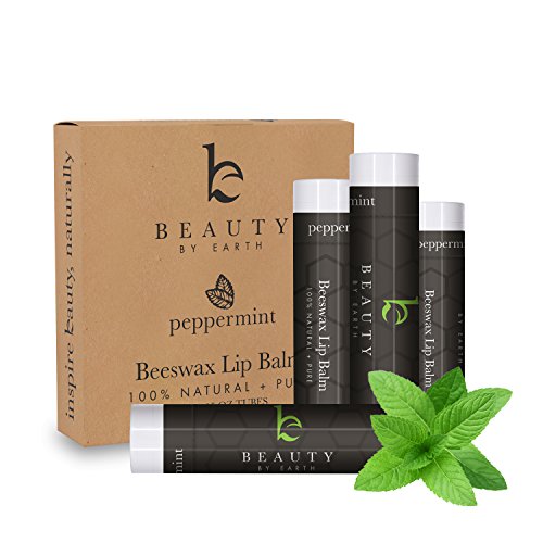 BÁLSAMO labial menta (pack 4) - con Natural cera labio cuidado con aceite de coco y vitamina E para reparación seco, agrietado y Chapped labios - hecho en Estados Unidos por la belleza de la tierra