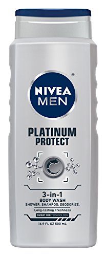 NIVEA FOR MEN platino protección 3 en 1 desodorante Body Wash Gel de ducha 3 en 1, 16.9 oz botella