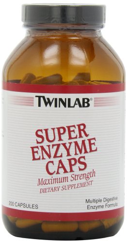 Twinlab Super enzima casquillos, fuerza máxima, 200 cápsulas