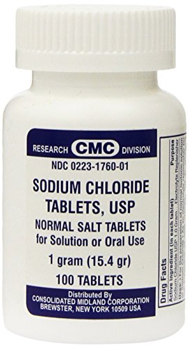 Cloruro de sodio tabletas 1 Gm, tabletas de sal Normal USP - 100 comprimidos (paquete de 3)