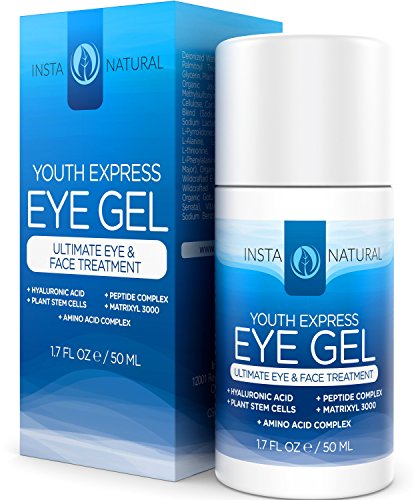 Crema de ojos para las arrugas, ojeras, ojeras y bolsas - el mejor 100% Natural Anti envejecimiento Gel con ácido hialurónico, aceite de Jojoba orgánico, MSM, péptidos y más - para los hombres y las mujeres - InstaNatural - 1.7 OZ