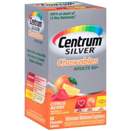 Centrum multivitaminas - multiminerales Suplemento Citrus Berry con sabor a Centrum de plata masticables 60 ct