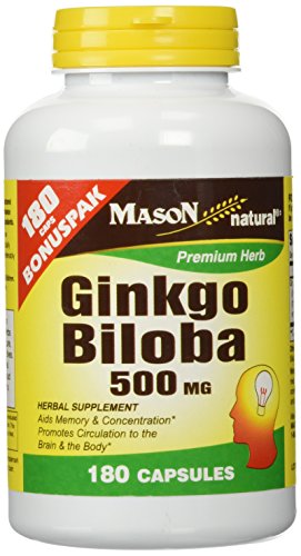 Mason vitaminas Ginkgo Biloba hojas polvo, 500 mg por cápsula, 180 cápsulas de gelatina