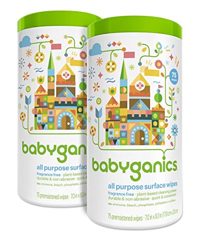 Babyganics todos propósito superficie limpia, libre de fragancia, cuenta 150 (contiene dos frascos de 75-cuenta)