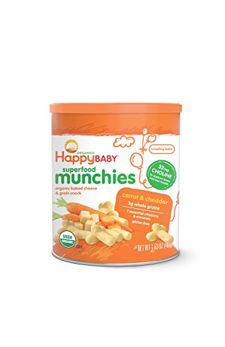 Bebé feliz súper orgánico Munchies al horno queso y bocadillos de grano, zanahoria y queso Cheddar, 1,63 onzas (paquete de 6)