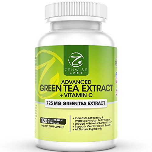 Suplemento de extracto de té verde - pastillas vegetarianas descafeinados para peso pérdida - quemador de grasa Natural con vitamina C - 725 mg cápsulas - 120 VCaps - regula el colesterol y el sistema inmune