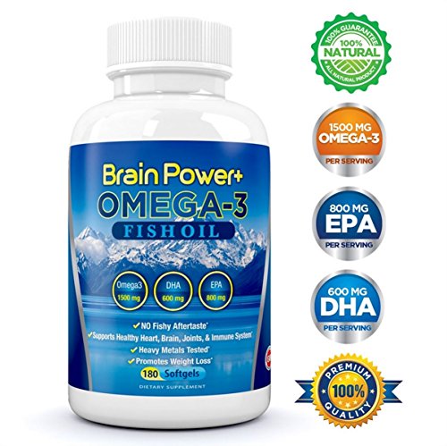 Aceite de Omega 3 pescado | 1500 mg de Omega 3, 800 mg EPA 600 mg DHA - Triple fuerza farmacéutica grado líquido Softgel cápsulas - No a pescado o sabor Burpy - 180 cuenta