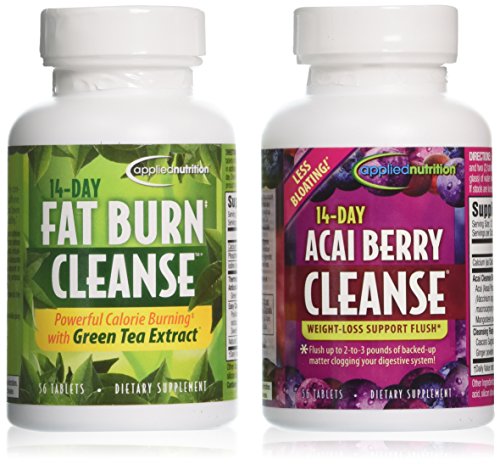 Nutrición aplicada 14 días Acai Berry Cleanse + 14 días Fat Burn Cleanse, valor Pack 56 tabletas por botella