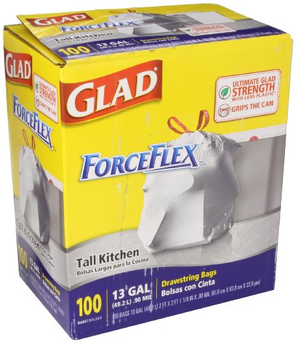 Lazo alegre Forceflex altura cocina blanco bolsos, capacidad de 13 galones (paquete de 100 bolsas)